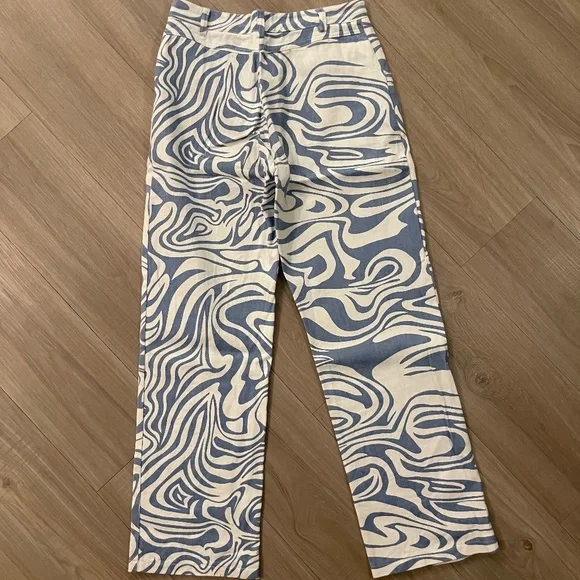 Blue and White Funky Straight Leg Trippy Pants Love and Harmony Urban Outfitters - Picture 3 of 3